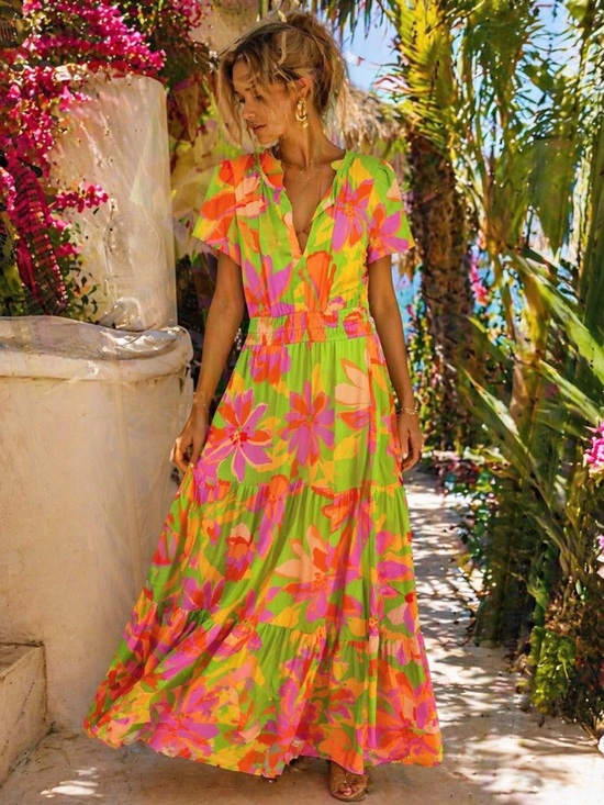 Nicole Miller Dresses & Skirts - Nicole Miller Floral Maxi Dress XS | Bright Tropical Tiered Resort NWT